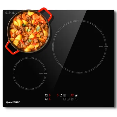 Produktbild von AMZCHEF Induktionskochfeld 60 cm, 3 Zonen, 7400 W, 9 Leistungsstufen, Boost, Touch-Control, Timer, Kindersicherung, Überhitzungsschutz, Einbau