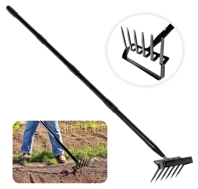 Image de Solidchoice - Outils de jardin - Râteau et grelin 2-en-1 avec 6 dents en acier inoxydable