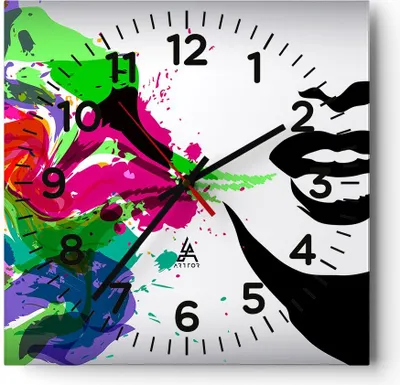 Produktbild von Wanduhr - Quadrat - Glasuhr - Frau Gesicht Lippen Make-up - 30x30cm - Schleichendes Uhrwerk - Lautlos - zum Aufhängen bereit - Dekoration Modern - Wanddekoration aus Glas - C4AC30x30-2634