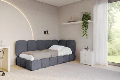 Produktbild von ALTDECOR Jugendbett mit Bettkasten AVRY - 80x200 - Dunkelgrau - Casablanca 2315 - Links angeordnet - Bett mit Matratze - Einzelbett mit Stauraum - Polsterbett Kinderbett