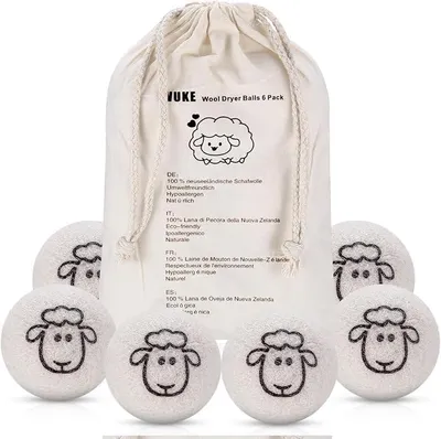 Produktbild von PolkaHome® 6 x Trocknerbälle für Wäschetrockner, 7 cm, 100 % reine Schafwolle, Trocknerbälle, Daunen, natürlicher Weichspüler,