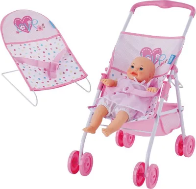 Productafbeelding van Hauck 3-delige poppenaccessoire set - Babywippen, kinderwagen