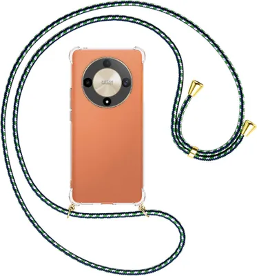 Produktbild von Handykette Backcover-Schutzhülle mit Band (Metall goldfarben) für Honor X9b (6.78'') - grün/blau/weiß