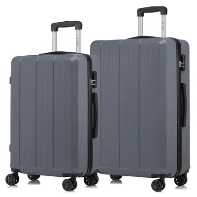 Produktbild von Suitcase Set, Rollkoffer Handgepäck, Kofferset, mit 4 Rollen 360°, Hartschalenreise Zahlenschloss, Weicher Gummigriff (2er Set, L&XL, Grau)