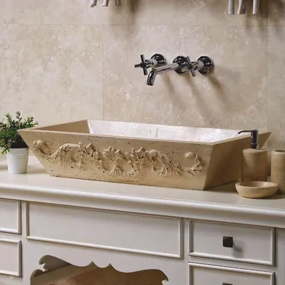 Produktbild von Casa Padrino Jugendstil Travertin Waschbecken Schale Beige 70 cm - Badezimmer Accessoires