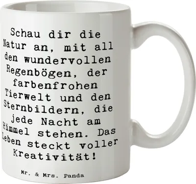 Produktbild von Mr. & Mrs. Panda Kaffeetasse Spruch Kreativität im Leben - Weiß - Geschenk, Sternbilder, geheimnisvolle Nacht, Inspiration, Freude, schöne tasse, Teebecher, Regenbogen
