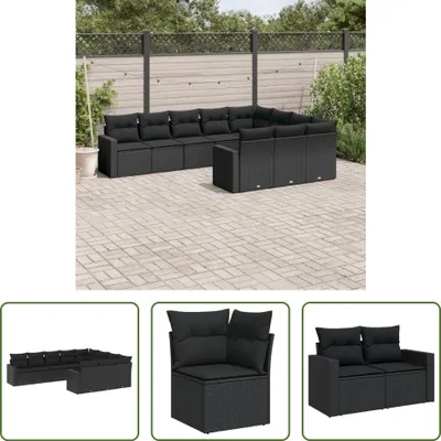 Produktbild von The Living Store 10-tlg. Garten-Sofagarnitur mit Kissen Schwarz Poly Rattan