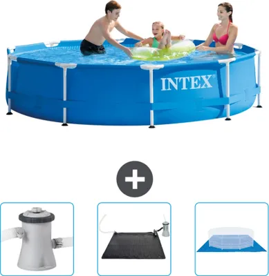 Obrázek produktu pro Bazén Intex s kulatým rámem - 305 x 76 cm - modrý - včetně filtračního čerpadla pro bazén - solární podložka - zemní kryt