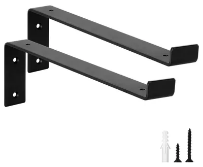 Image de Support mural robuste en métal, noir, 30 cm, lot de 2