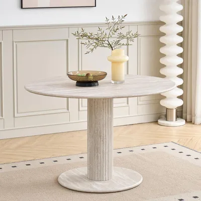 Obrázok produktu pre Kруhlý jedálenský stôl, priemer 115 cm, vyrobený z MDF, moderný, minimalistický dizajn, vhodný do kuchyne alebo jedálne