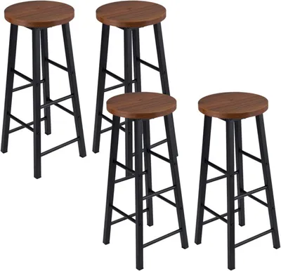 Immagine prodotto di Set di 4 sgabelli da bar in acciaio e MDF, finitura noce scuro, dimensioni 30x30x71 cm