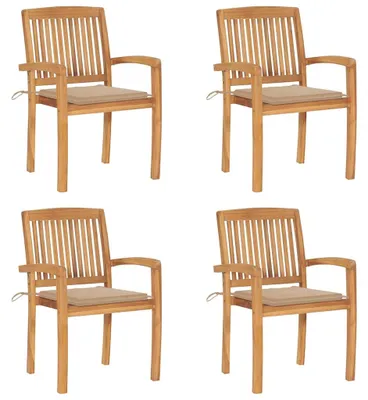 Productafbeelding van vidaXL Stapelbare tuinstoelen met kussens, 4 stuks, massief teak hout