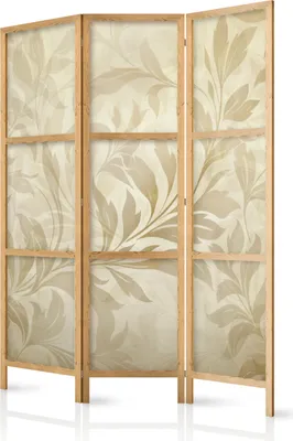 Produktbild von 3-teiliger Einseitiger Vlies Japanischer Paravent - Botanical Motif with Leaves and Vines in Sandy Colors 135x172 cm Blumen f-H-10020-bh-a