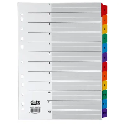 Produktbild von dots Ordnerregister Mylar Vollformat 1-12 farbig 12-teilig, 1 Satz
