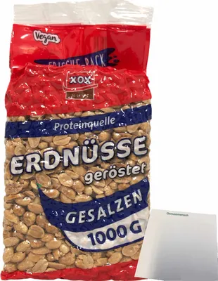Produktbild von XOX Erdnüsse gesalzen schonend geröstet knackig lecker (1kg Beutel) + usy Block