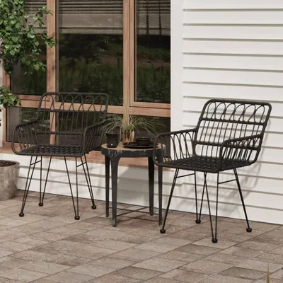 Immagine prodotto di The Living Store Sedie da giardino 2 pezzi con braccioli Nero 56x64x80 cm PE-Rattan