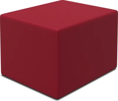 A red cube-shaped foam block is shown from a slightly elevated angle against a white background.