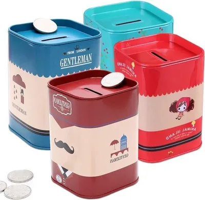 Immagine prodotto di Salvadanaio in metallo, set da 4 pezzi colorati, per bambini e adulti