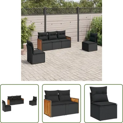 Produktbild von The Living Store 5-tlg. Garten-Sofagarnitur mit Kissen Schwarz Poly Rattan