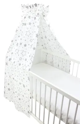 Imagen del producto de Cortina para cuna con estampado de estrellas y lazo en color gris