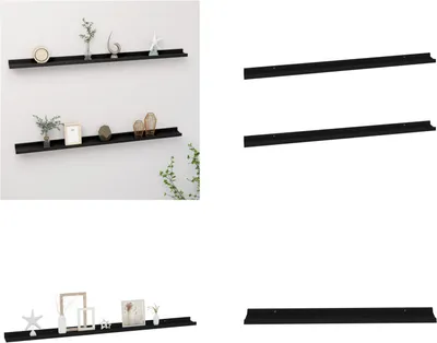 Produktbild von vidaXL Wandregale 2 Stk. Schwarz 115x9x3 cm - Wandregal - Wandregale - Wandablage - Wandablagen