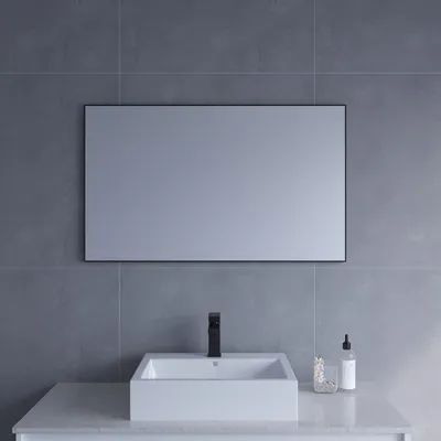 Produktbild von Spiegel Wandspiegel mit Schwarzem Alurahmen Badezimmer 100x60 cm,vertikal oder horizontal montierbar,Slim-Design
