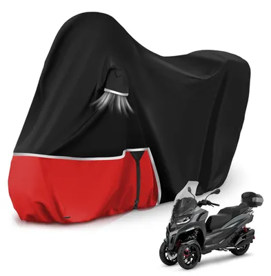 Image de Housse de moto d'extérieur, adaptée au Piaggio MP3 400/500 (avec top case), résistante à l'eau et aux intempéries hivernales, tissu Oxford 420D, noir et rouge