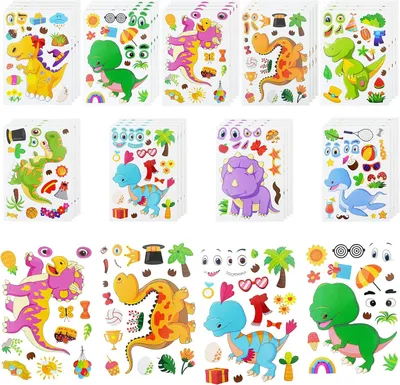 Image de 36 autocollants pour créer des visages, autocollants dinosaures pour activités manuelles et créatives pour enfants