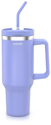 Produktbild von Arendo Thermobecher 1200 ml mit Henkel und Trinkhalm, doppelwandiger Edelstahl Isolierbecher, auslaufsicher, hält 6 h warm, 12 h kalt, spülmaschinengeeignet, flieder-lila, KI-generiertes Bild
