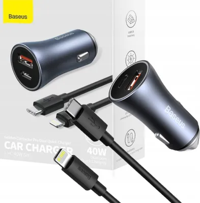 Produktbild von Baseus Golden Contactor Pro nabíjačka do auta, USB+USB-C, QC4.0+PD, SCP, 40W+USB-C na Lightning kábel, 1 m