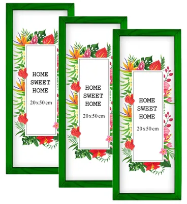 Obrázok produktu pre Sada 3 zelených obrazových rámov MG Design, rozmer 20 x 50 cm – vyrobené z prírodného dreva s akrylovým sklom, vhodné na zavesenie aj na postavenie, pre fotografie, plagáty a puzzle