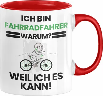 Produktbild von Fahrradfahrer Geschenk Tasse Lustiger Spruch Ich Bin Fahrradfahrer Warum Weil Ich Es Kann Geschenkidee Bester Fahrradfahrer Geburtstag Kaffee-Becher (Rot)