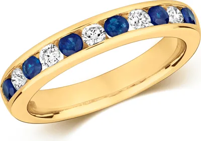 Image de Bague Femme Semi Pavée Or 375/1000 et Diamant Brillant 0.24 Carat HI - I1 avec Saphir, 53 (16.9); TRS291519KYRSM
