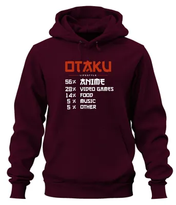 Produktbild von OTAKU LIFESTYLE 56% ANIME 20% VIDEO GAMES Manga Hoodie Kapuzenpullover, Burgundy, 3XL