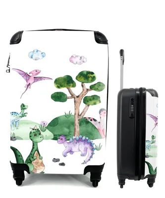 Produktbild von MuchoWow® Koffer Handgepäck Trolley Rollkoffer Kleine Reisekoffer mit 4 Rollen - Dinosaurier - Weiß - Jungen - Mädchen - Kinder - Cabin Size < 55x40x23 cm & 55x40x20 cm - Kinderkoffer - Kabinenkoffer - Boardgepäck - Reise-Box - Reisekoffer - Reisegepäck - Koffer mit Bild - Trolley für Kinder