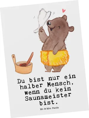 Produktbild von Mr. & Mrs. Panda Postkarte Saunameister Herz - Weiß - Geschenk, Postkarten, Grußkarte, bildkarte, Ansichtskarten, Ansichtskarte