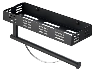 Obrázek produktu pro Polička do kuchyně s držákem na ručníky - černá, 34 cm