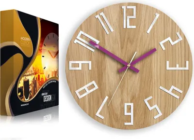 Produktbild von ModernClock, Wanduhr, Wohnzimmer, 33cm, große Wanduhr aus Eiche, Slim uhr