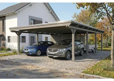 Produktbild von Doppelcarport SKAN HOLZ Emsland inkl. Abstellraum, EPDM Folie, Pfostenanker 609 x 846 cm schiefergrau
