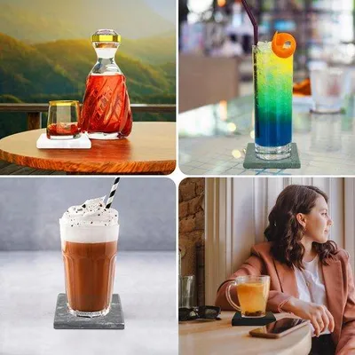 Image de Lot de sous-verres carrés en marbre, vert émeraude
