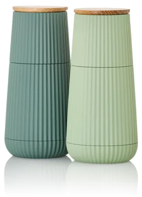 Produktbild von AdHoc Set Pfeffer- und Salzmühle Scape, dark green&light green, CeraCut® Ceramic Mahlwerk, Kunststoff / Eichenholz