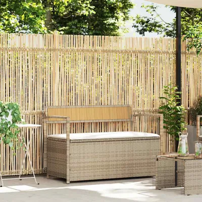 Produktbild von Möbel Gartenbank mit Stauraum und Kissen Beige Poly Rattan - Gartenbänke CC4868