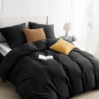 Produktbild von Bettwäsche, 135 x 200 cm, schwarzer Bettbezug – Bettwäsche-Set 135 x 200 cm mit einem Kissenbezug (80 x 80 cm), Einzelbett-Bettbezug, Reißverschluss