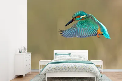Produktbild von MuchoWow® Fototapete für Wohnzimmer oder Schlafzimmer Wandtapete Vinyl Motivtapete Eisvogel - Himmel - Farbenfroh - 385x280 cm - Wallpaper