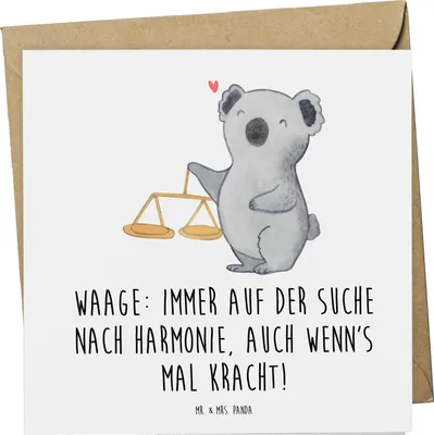 Produktbild von Mr. & Mrs. Panda Grußkarte Waagen Harmonie - Weiß - Geschenk, Horoskop, Ästhetik, Sternzeichen, Klappkarte, anlasskarte, Tierkreiszeichen, Diplomatie, doppelkarte