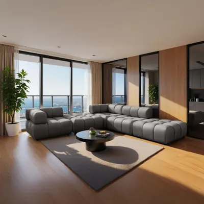 Image de Sofiland Tondo U Canapé Panoramique Design Bubble Velours 192x288cm gris