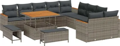Image de Ensemble de canapés de jardin vidaXL avec coussins, 13 pièces, gris, en polyrotin