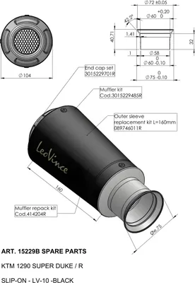 Image de Silencieux arrière LeoVince Pièce détachée d'échappement, acier inoxydable noir pour LV-10 Black Edition