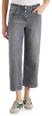 Productafbeelding van Cecil high-waist broek met wijde pijpen, model loose fit, midgrijs, met een gebruikte look, maat 32