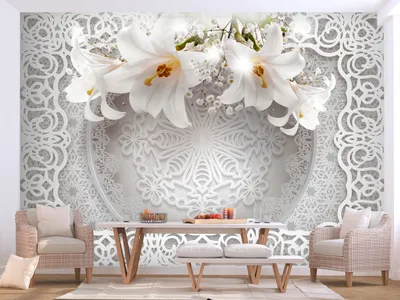 Produktbild von Vlies Fototapete Blumen Lilien 400x280 cm Tapeten Wandtapete XXL Ornament Leder Optik b-C-0212-a-c